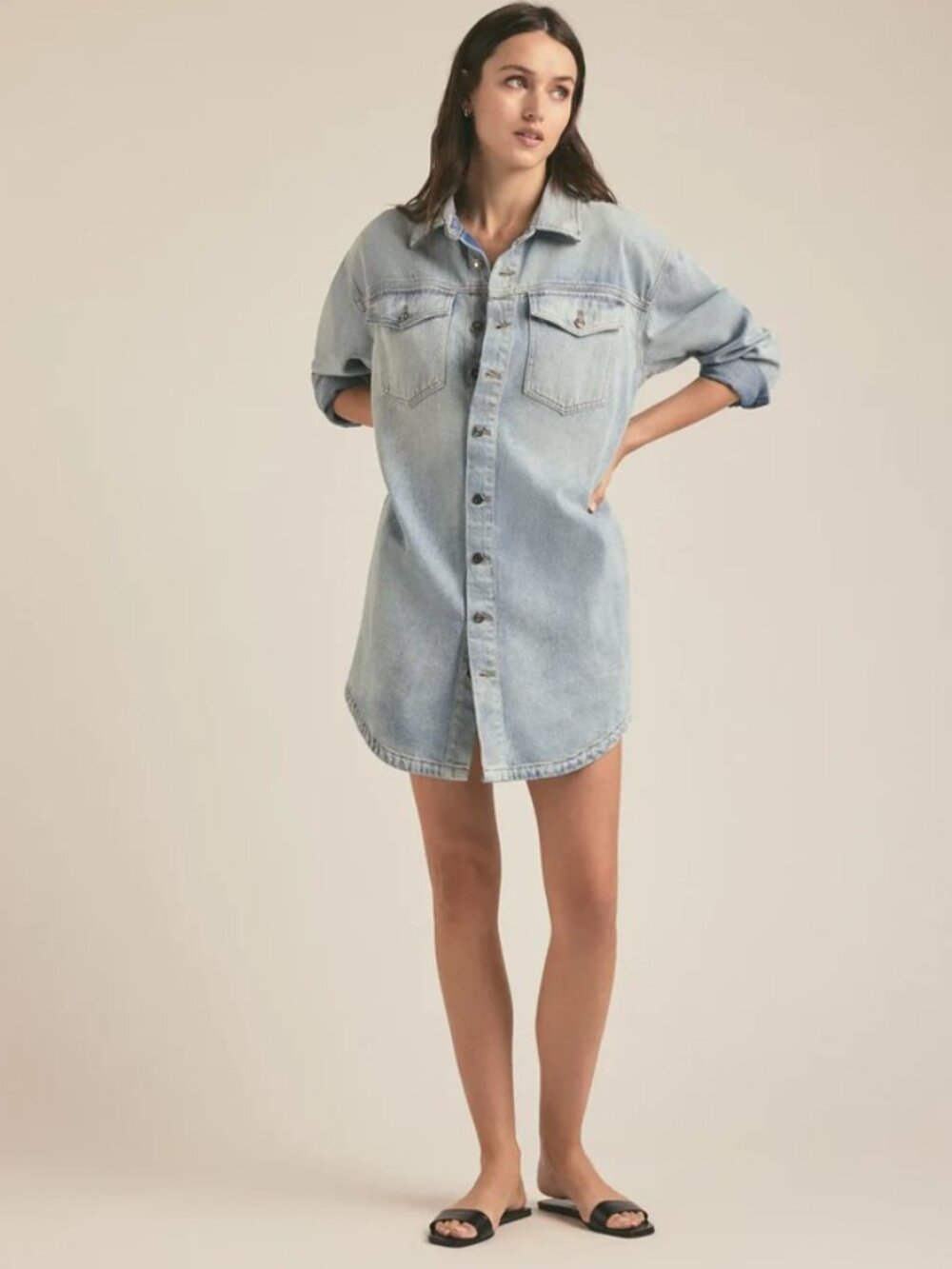 Favorite Daughter Beau Dress Size M Light Wash Denim Shirtdress Button Front